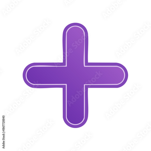 Purple Plus Sign Icon Button Rounded Edges Addition Positive Symbol Design