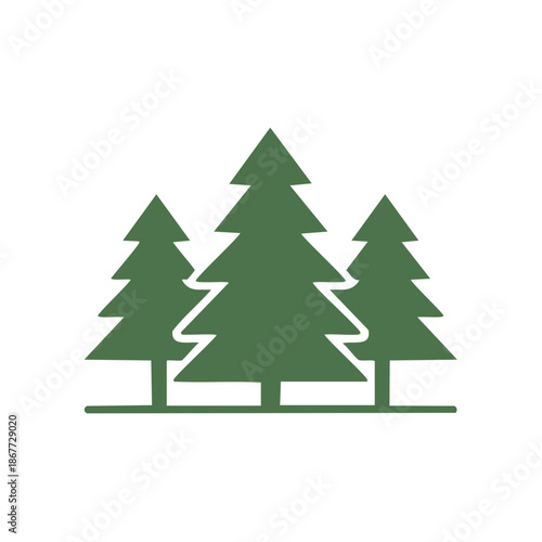 Minimalist evergreen trees illustration showcasing a forest scene, simple natural symbol and forest landscape, isolated for modern logo.