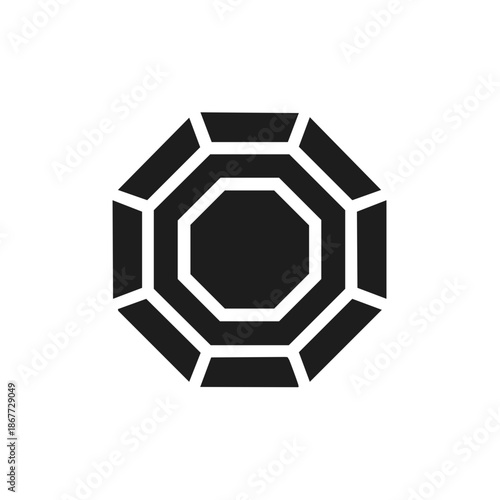 Diamond facet design with black fill isolated on white background. Flat style octagon precious stone silhouette. Gemstone logo