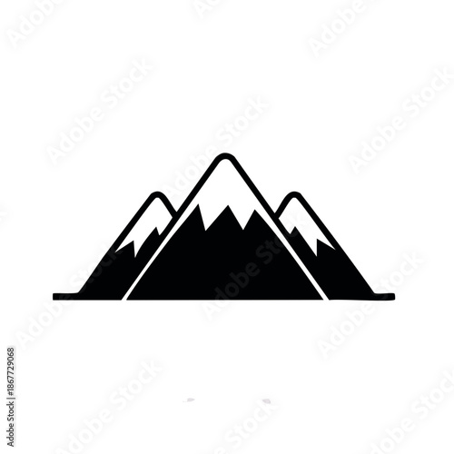 Black Silhouette of Snowy Mountain Peaks Majestic Landscape Illustration Minimalist Design