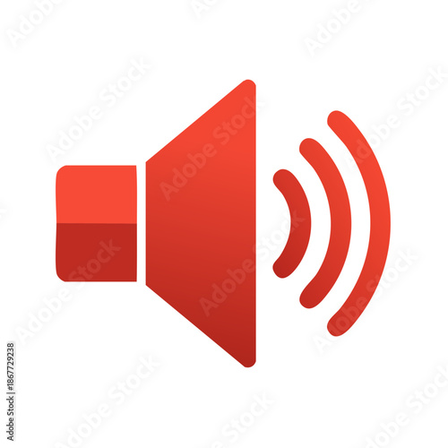 Vibrant Red Speaker Icon with Sound Waves Symbolizing Audio Output and Volume Control on White