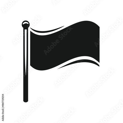 Monochrome Waving Flag with Pole: Symbol of Country, Victory, or Graphical Design Element
