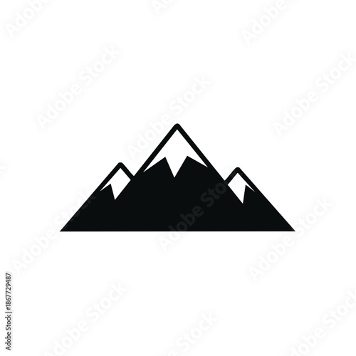 Majestic Mountain Range Silhouette with Snow-Capped Peaks Against White Backdrop