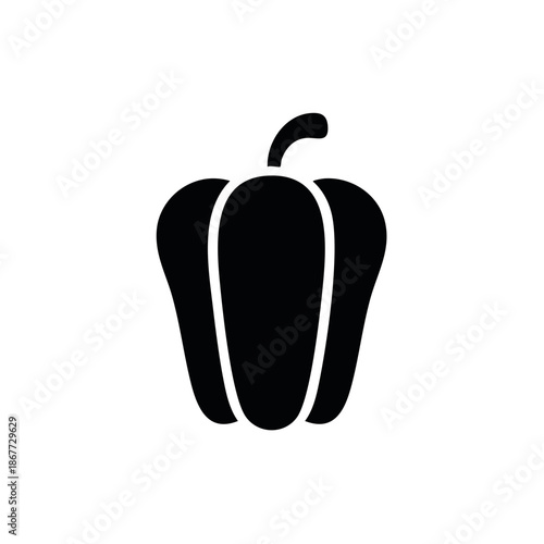 Bell Pepper Silhouette Simple Vegetable Illustration Icon Food Ingredient Culinary Black and White