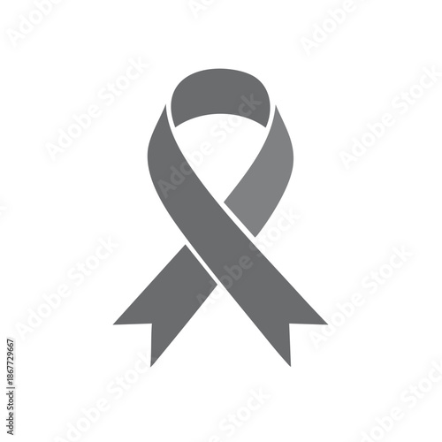 Grey ribbon for brain cancer awareness and other causes, symbol of solidarity and support for victims and survivors
