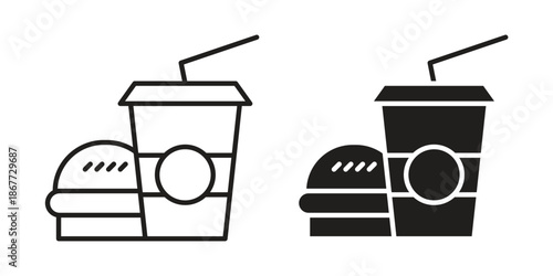 Fast food icons on white background. EPS 10. Editable linear style stroke. Vector icon
