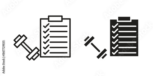 Fitness plan icons on white background. EPS 10. Editable linear style stroke. Vector icon