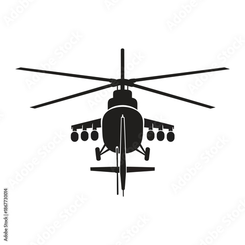 Military helicopter silhouette with rockets