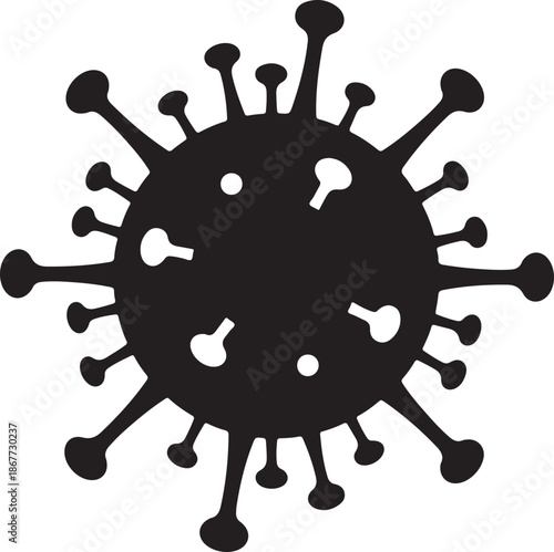 A black and white illustration depicting a coronavirus cell structure