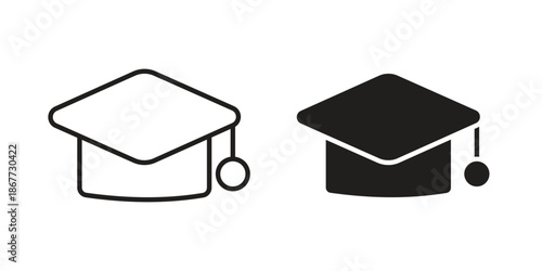 Graduation cap icons on white background. EPS 10. Editable linear style stroke. Vector icon