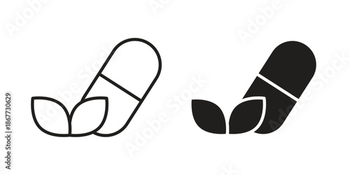 Herbal capsule icons on white background. EPS 10. Editable linear style stroke. Vector icon