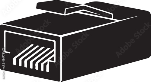 Simple black and white illustration of a rj45 ethernet network connector