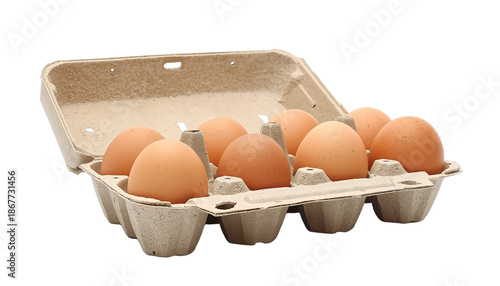 A carton of brown eggs on transparent background