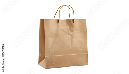 A brown paper shopping bag on transparent background