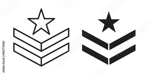Military rank badge icons on white background. EPS 10. Editable linear style stroke. Vector icon
