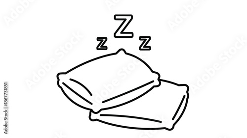 Simple black and white illustration of pillows with sleep symbols floating above them