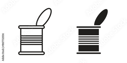 Open tin can icons on white background. EPS 10. Editable linear style stroke. Vector icon