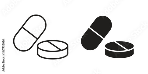 Painkiller pills icons on white background. EPS 10. Editable linear style stroke. Vector icon