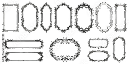 Ornate vintage decorative frames collection with intricate baroque and rococo style isolated on white background
