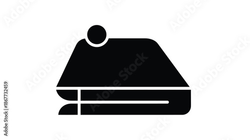 Simple black and white icon depicting a flat iron a household appliance for smoothing fabrics