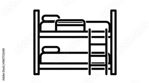 Simple line drawing of a bunk bed with ladder minimalist furniture design illustration