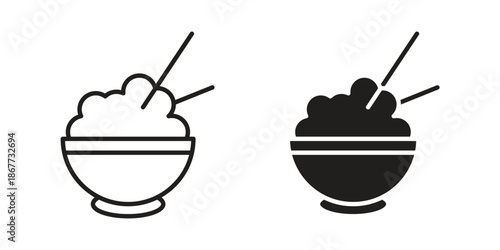 Rice bowl icons on white background. EPS 10. Editable linear style stroke. Vector icon