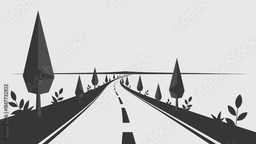 Stylized Road Leading to the Horizon with Trees.
