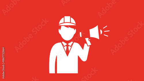 Construction worker with megaphone announcing important news 1.