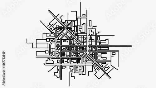 Detailed Black and White City Street Map Illustration.