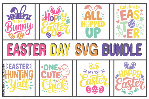 Old School Easter Bunny Funny Retro Easter Day Bunny SVG Bundle for T shirt Design