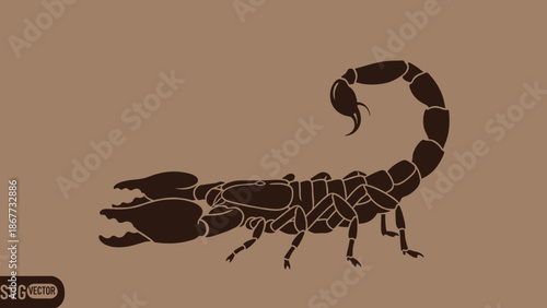 Scorpion Silhouette Dark Brown on Beige Background.