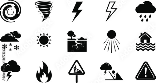 Natural disaster and weather icons collection Vector