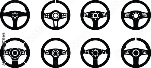 Steering wheels vector icon set Vector