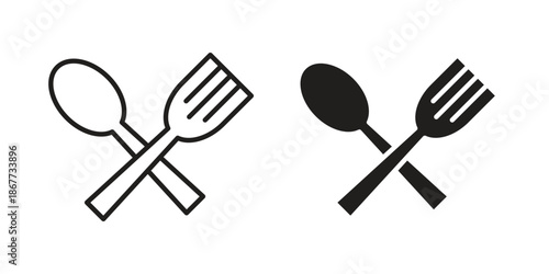 Spoon and Fork icons on white background. EPS 10. Editable linear style stroke. Vector icon