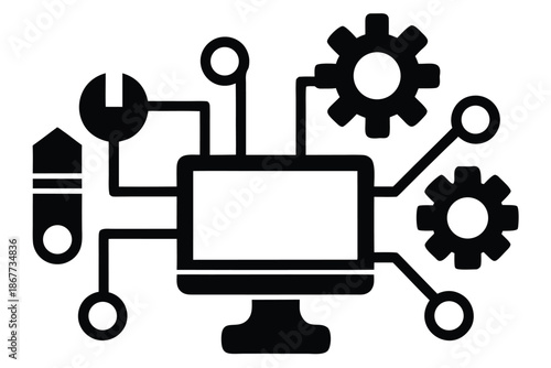 digital tools integration vector icon silhouette