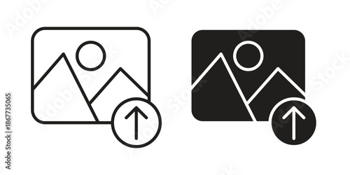 Upload photo icons on white background. EPS 10. Editable linear style stroke. Vector icon