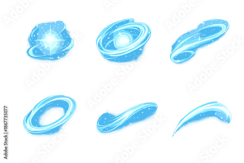 Breezy Focus Icons. Solid style icons of Breezy Focus: glow core, wind ring, luminous thread, soft loop, gentle curve, radiant arc