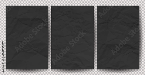 Set of black clean crumpled papers