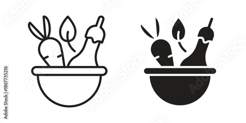 Vegetarian food icons on white background. EPS 10. Editable linear style stroke. Vector icon