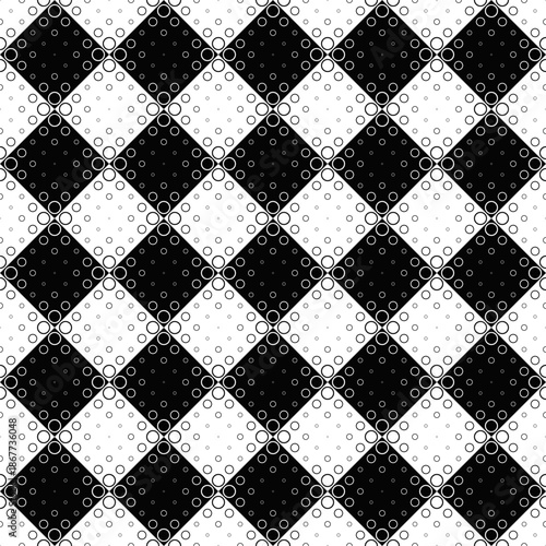 Black and white geometrical seamless abstract ring pattern background design - monochrome vector illustration