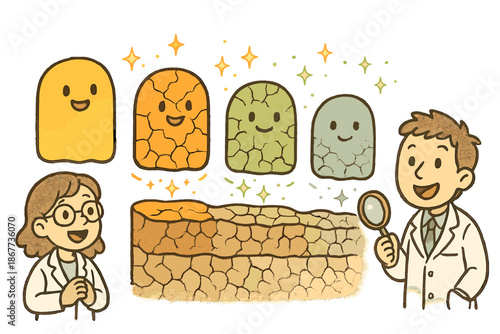 Colorful Paint Degradation. Cute doodle pigment degradation process with cheerful paint layers, cartoon cracks and fading colors