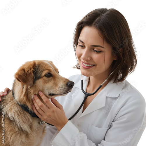 Veterinarian Examines Golden Retriever in Clinic During Routine Checkup With ...