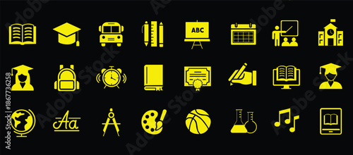School icon set. Education and school subject symbol. Vector illustration.
