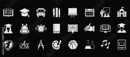 School icon set. Education and school subject symbol. Vector illustration.