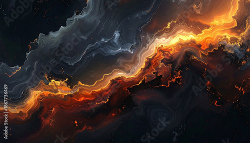 texture abstraite de lave en fusion et marbre noir aux reflets d'or