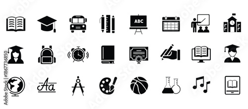 School icon set. Education and school subject symbol. Vector illustration.