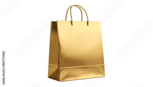 A gold shopping bag on transparent background