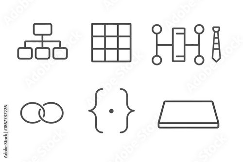 Semantic Support Icons. Line style icons of semantic support systems: structural meaning chart, grammar reinforcement grid, syntax