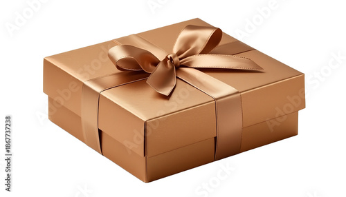 A beautifully wrapped gift box with a golden ribbon on a transparent background