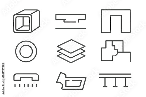 Architectural Line Icons. Line style icons of architectural gaps and voids: hollow section frame, missing beam icon, open wall